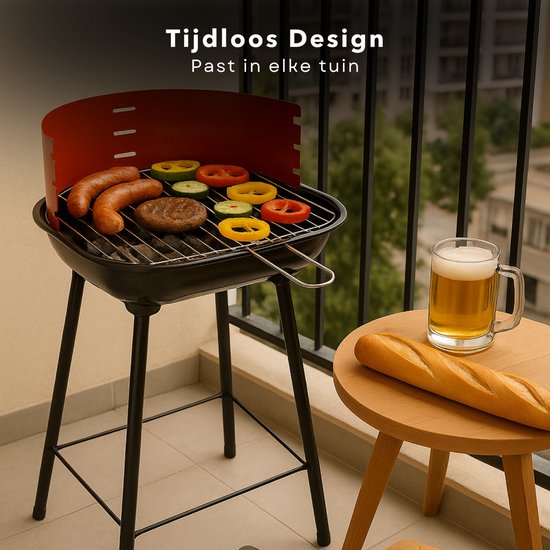 Cheqo® Houtskool Barbecue RVS - Houtskoolbarbecue - Verstelbaar Rooster - Ronde BBQ Rood/Zwart van Merkloos — afbeelding 4