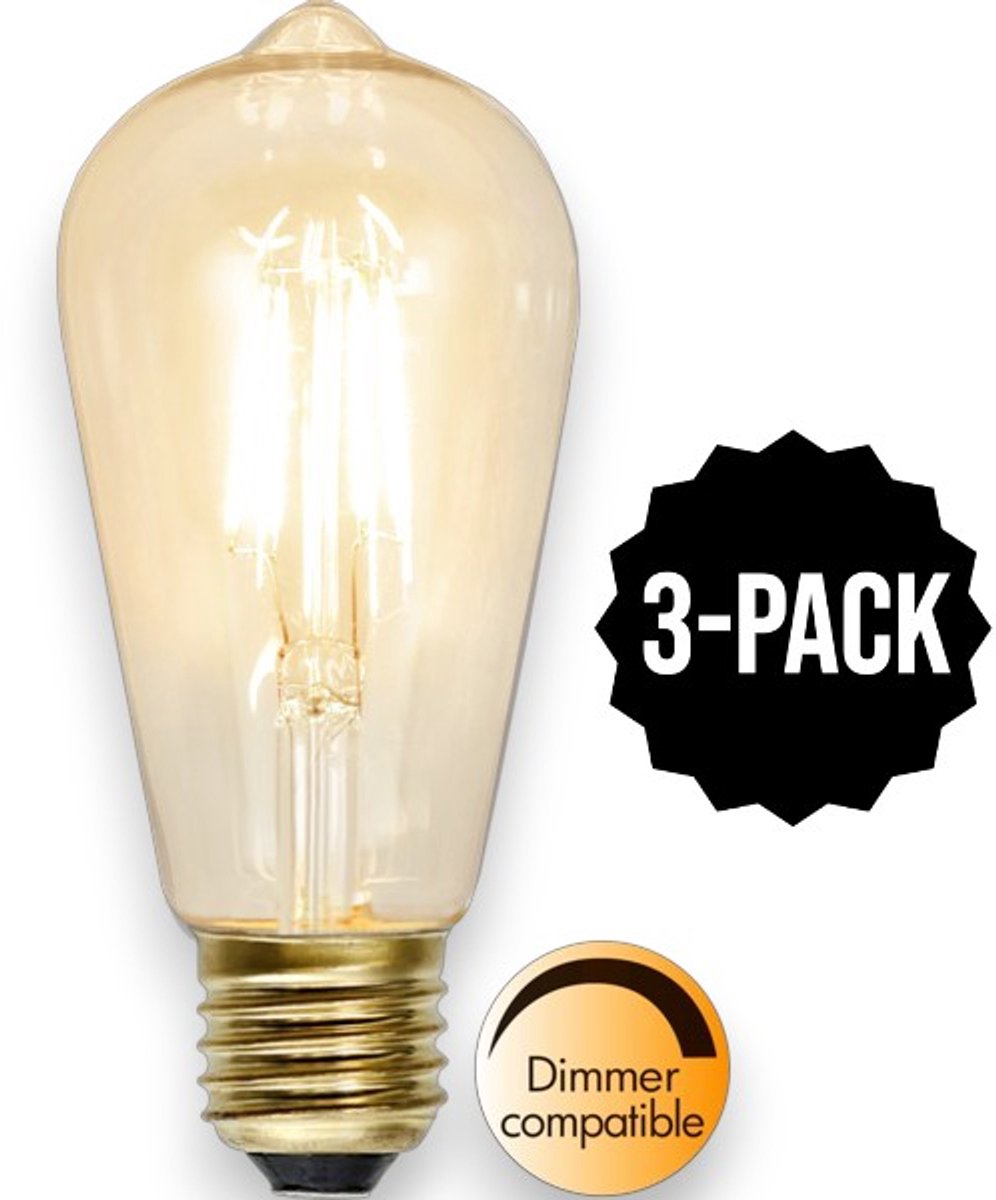 3-Pack | Druppel-Edison lamp - E27 - 1.6W - Super Warm Wit