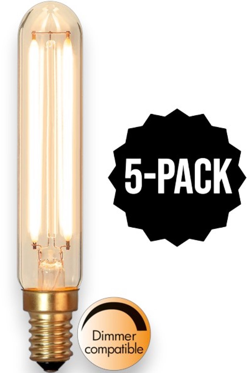 5-Pack | Filament Staaflamp - E14 - 2.5W - Super Warm Wit