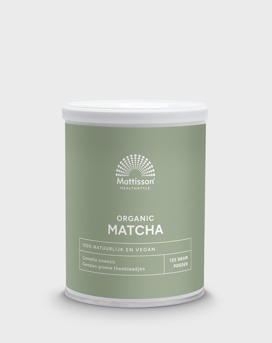 Mattisson - Biologische Matcha Poeder - Gemalen Groene Thee, Matcha Thee, Theeplant Camelia Sinensis - 125 Gram