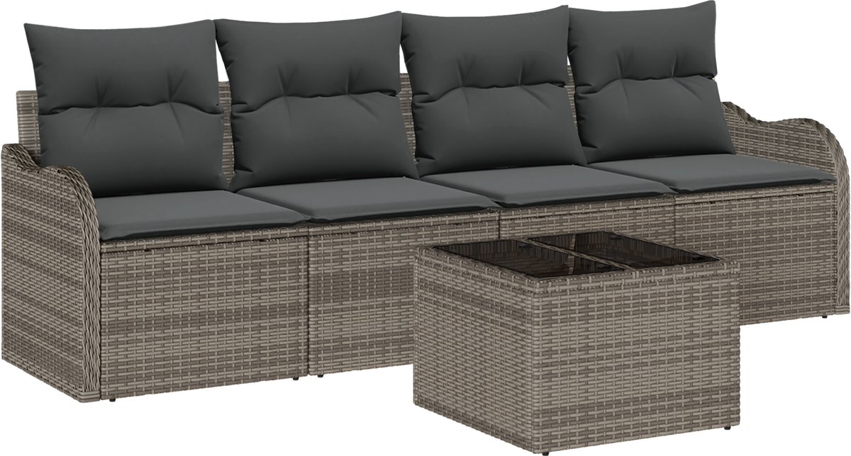 vidaXL Tuinbank - Set - 5 - st - 4-zits - Grijs - poly - rattan