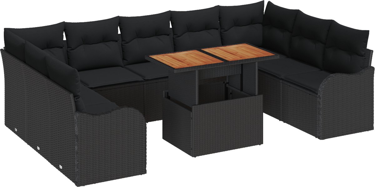 vidaXL - Tuinbank - Set - met - opslag - 10 - pcs - Zwart - Poly - rattan