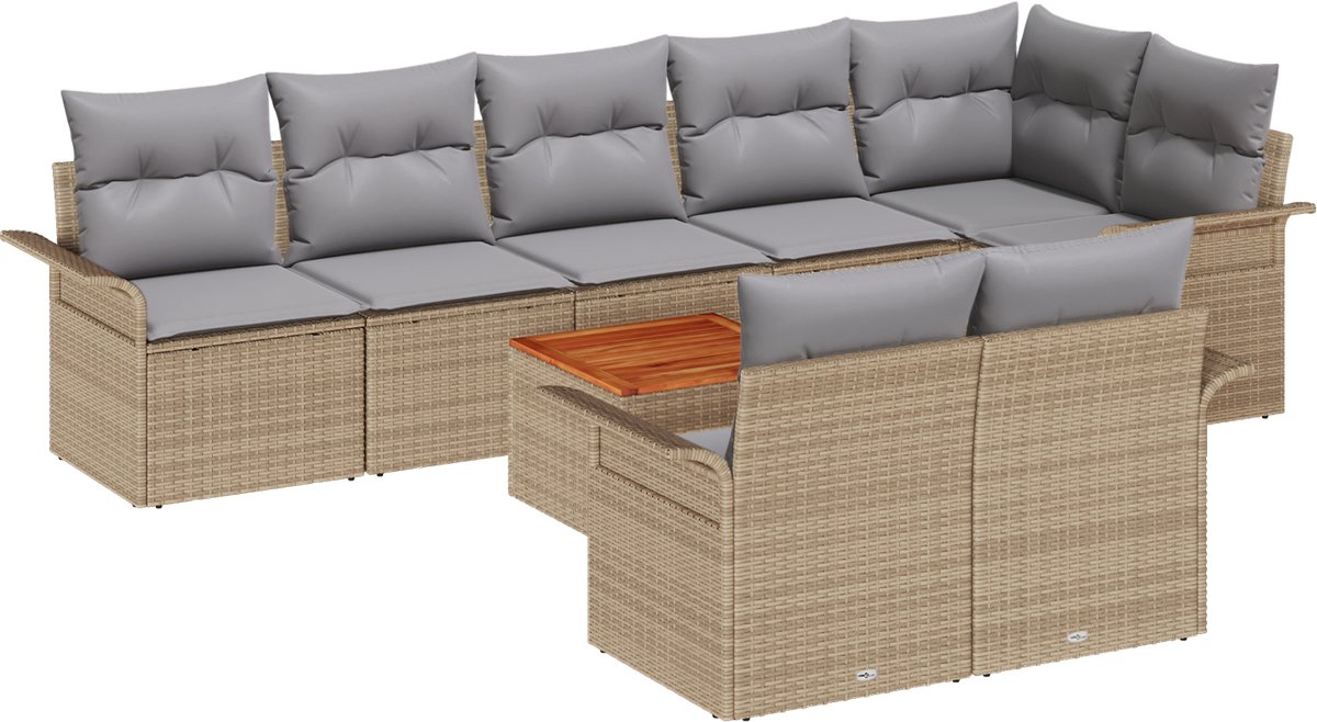 vidaXL - Tuinbank - Set - met - kussen - 9 - pcs - Beige - poly - rattan