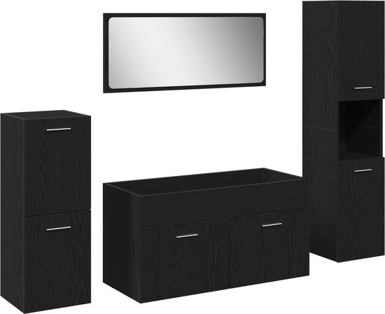 vidaXL - 4 - Delige - Badkamer - Meubel - Set - Zwart - Eiken - Engineered - Wood