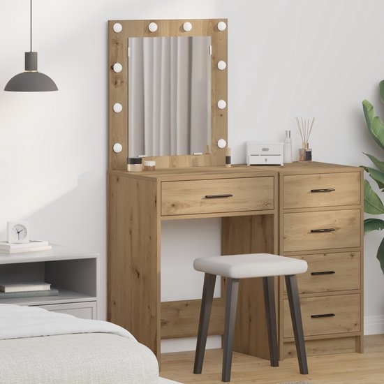 vidaXL Kaptafel met LED-verlichting 96x40x142 cm sonoma eikenkleurig, make up tafel, toilettafel, slaapkamer kaptafel, makeuptafel, slaapkamermeubel