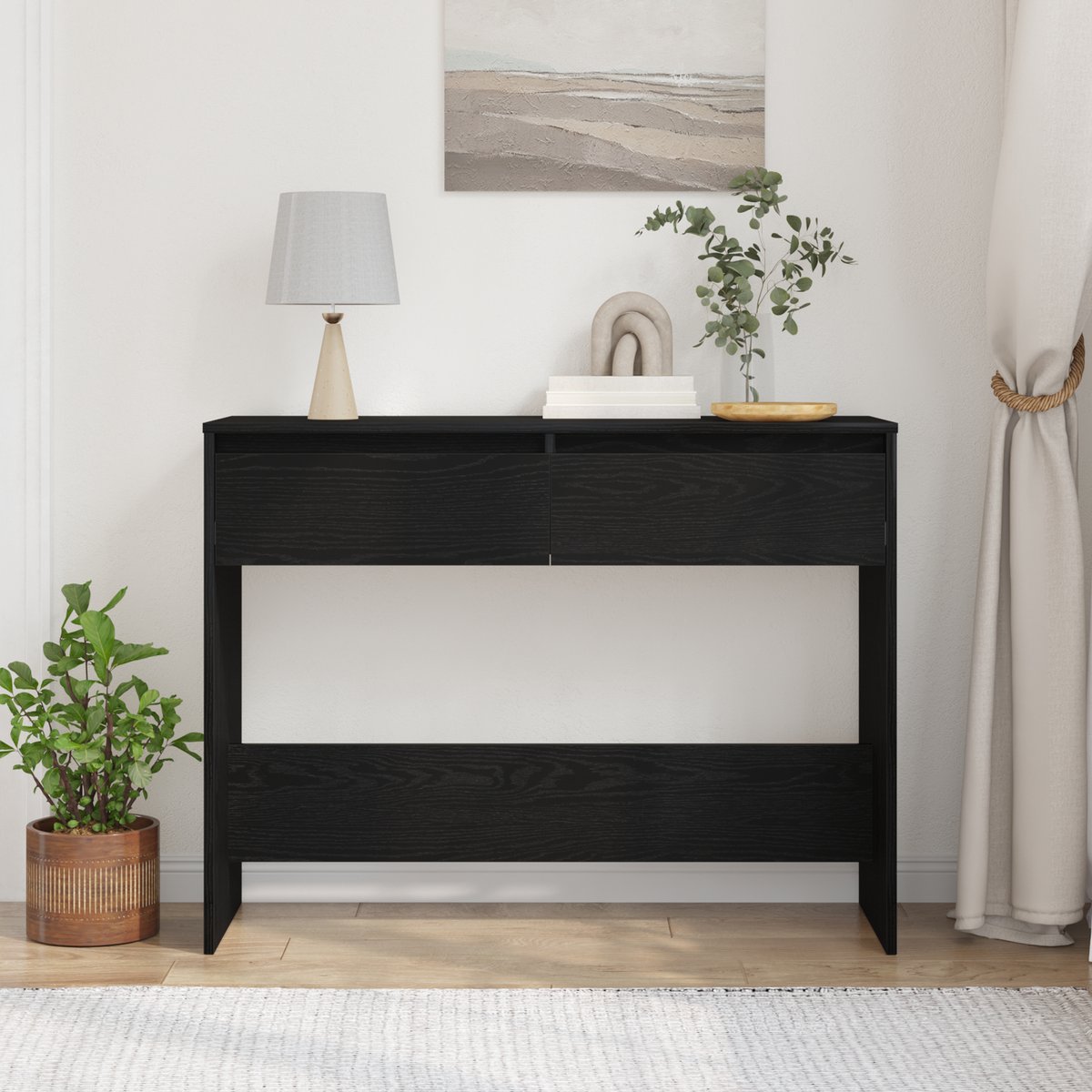 vidaXL Wandtafel - Zwart - Eiken - 100 - x - 35 - x - 76,5 - cm - Bewerkt - hout Zwart eiken