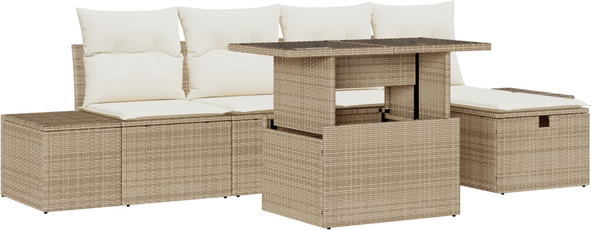 vidaXL Tuinbank - Set - 6 - st - Poly - rattan Beige/ Crèmewit