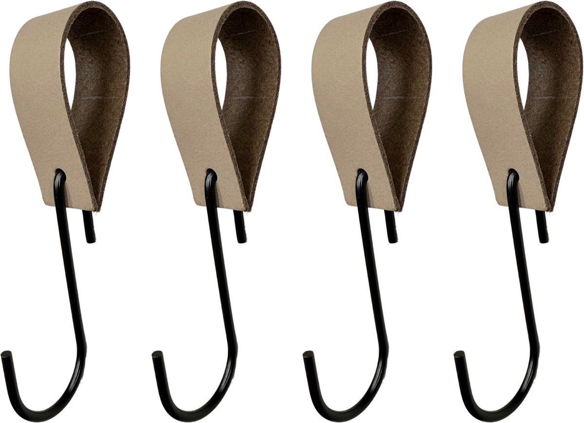 Leathergoodz - Leren S-haak hangers - Taupe - 4 stuks - 16 x 2,5 cm - max ø38mm - Leer - handdoekhaakjes - Ophanghaken – kapstokhaak