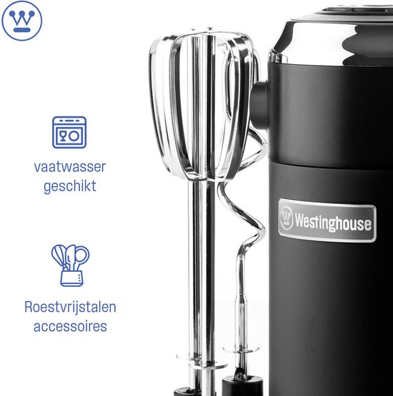 Westinghouse Retro Handmixer - Zwart - 350W - Incl. Gardes En Deeghaken van Westin — afbeelding 2