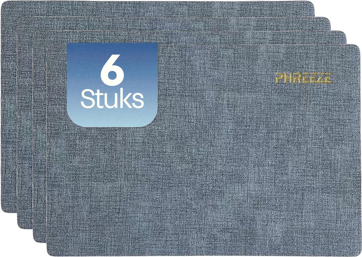 Phreeze Placemats met Linnen Patroon - 6 Stuks - Wasbaar - 30x45 CM - Luxe Placemat - Blauw