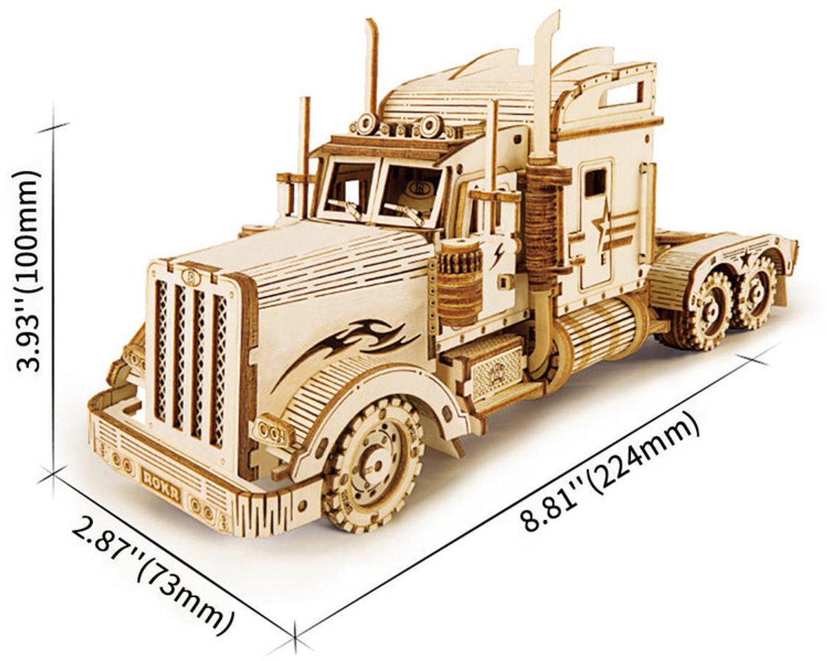 Robotime Modelbouwpakket Heavy Truck 22,4 Cm Hout 286-delig — afbeelding 4