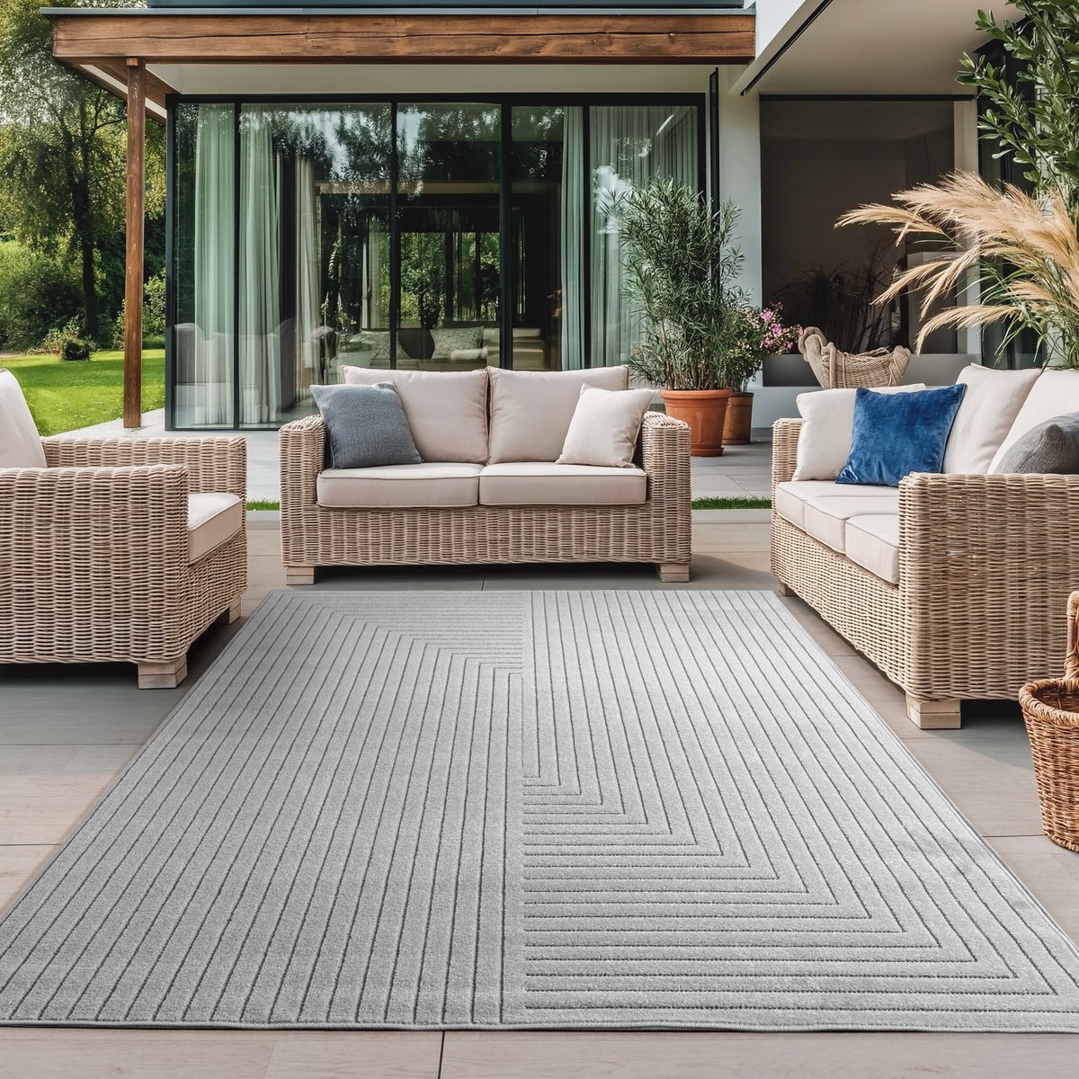 Nova – Vloerkleed Oslo Grijs – Binnen En Buiten vloerkleed – Laagpolig – Japandi stijl – 240x340 cm
