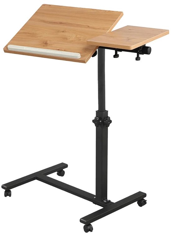 Foto: Verstelbaar laptopbureau met wielen verplaatsbaar nachtkastje computertafel lift computerbureau slaapkamer kantoor draagbare studeertafel