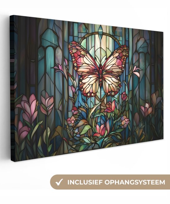 Canvas Schilderij Vlinder Roze 120x80 cm