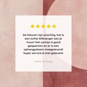 Avis avec 4 étoiles jaunes : 'Les couleurs sont magnifiques, c'est un vrai accroche-regard sur votre mur ! La toile est bien tendue et un système d'accrochage est inclus ! Super service et livraison rapide. Irene de Jong'