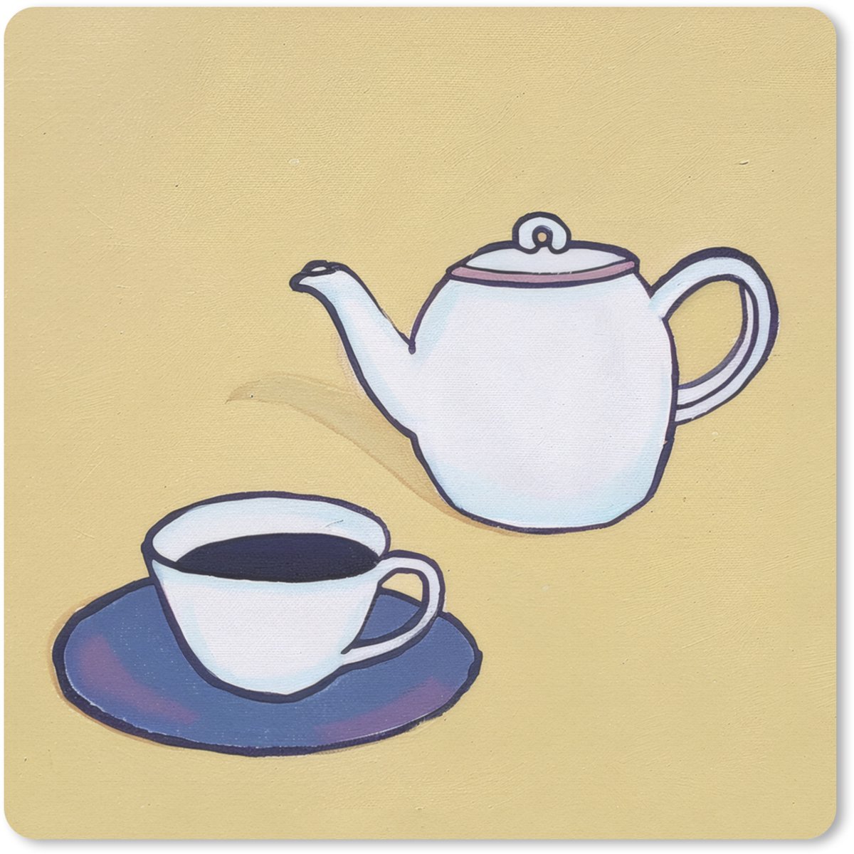 Muismat 20x20 cm - Mousepad Theepot - Kopje - Beige - Illustratie - Muismatten