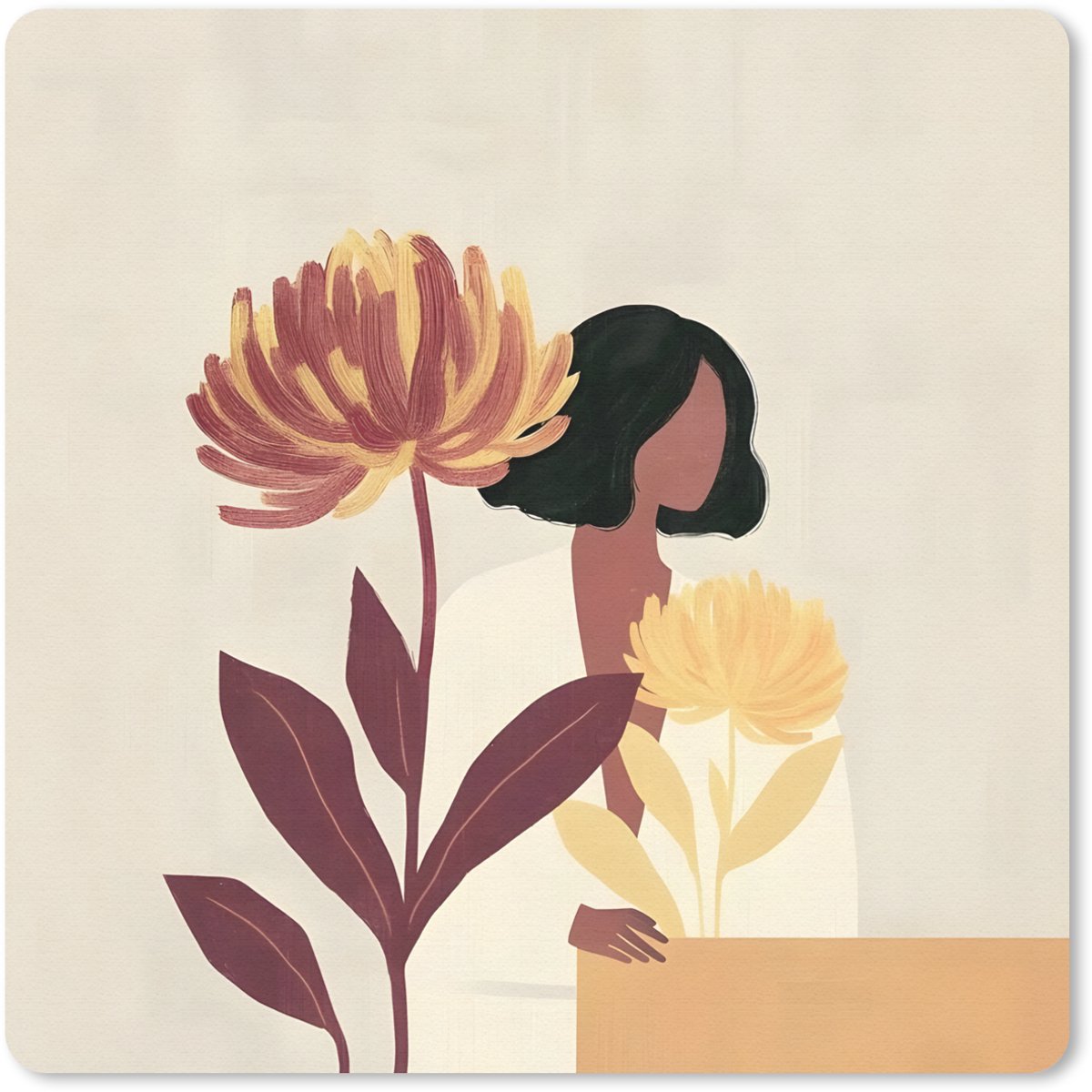 Muismat 20x20 cm - Mousepad Vrouw - Minimalistisch - Bloem - Muismatten