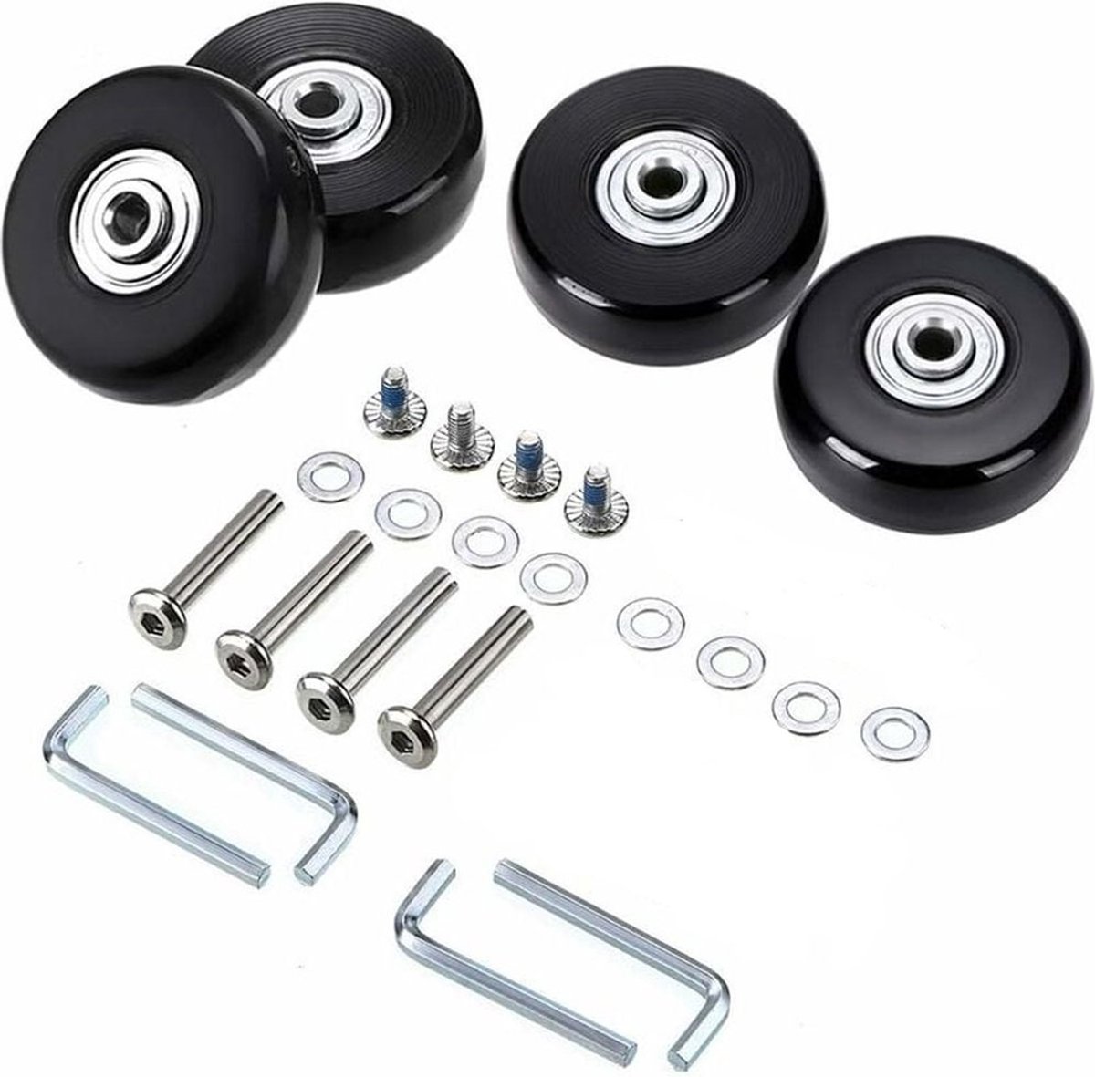 Image of 4 stuks - Kofferwielen Vervanging - voor Bagagewielen Vervanging - Outdoor Skate Vervangingswielen - Rubberen Zwenkwielen - Met Lagers Reparatiesets - Zwart