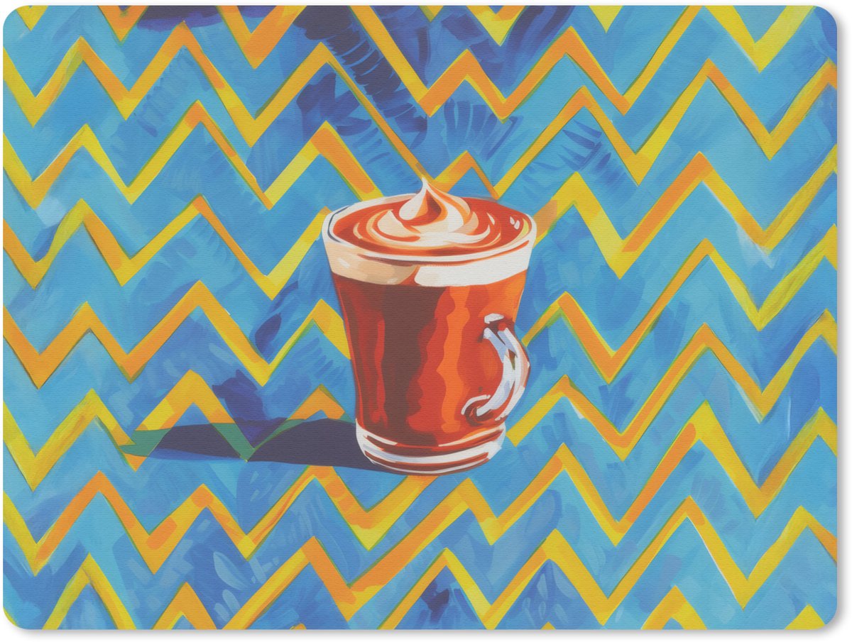 Muismat 23x19 cm - Mousepad Mok - Koffie - Zigzag - Slagroom - Muismatten