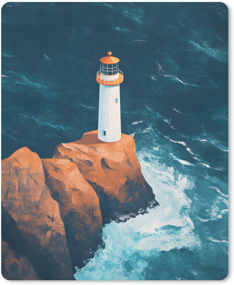 Muismat 19x23 cm - Mousepad Vuurtoren - Rots - Zee - Golven - Muismatten