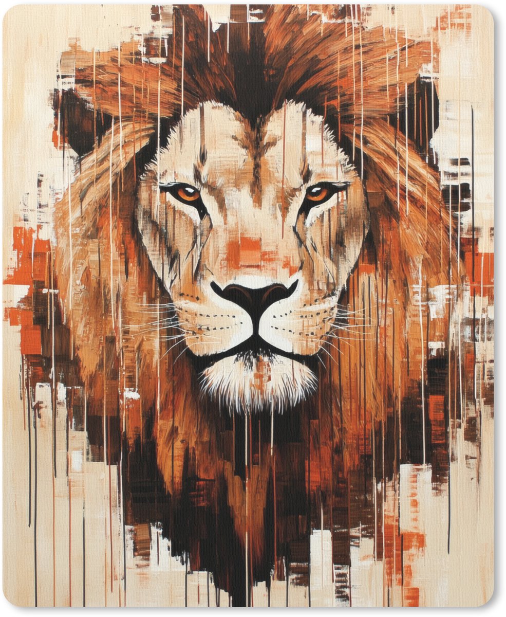 Muismat 19x23 cm - Mousepad Leeuwenkop - Lijnen - Crème - Muismatten