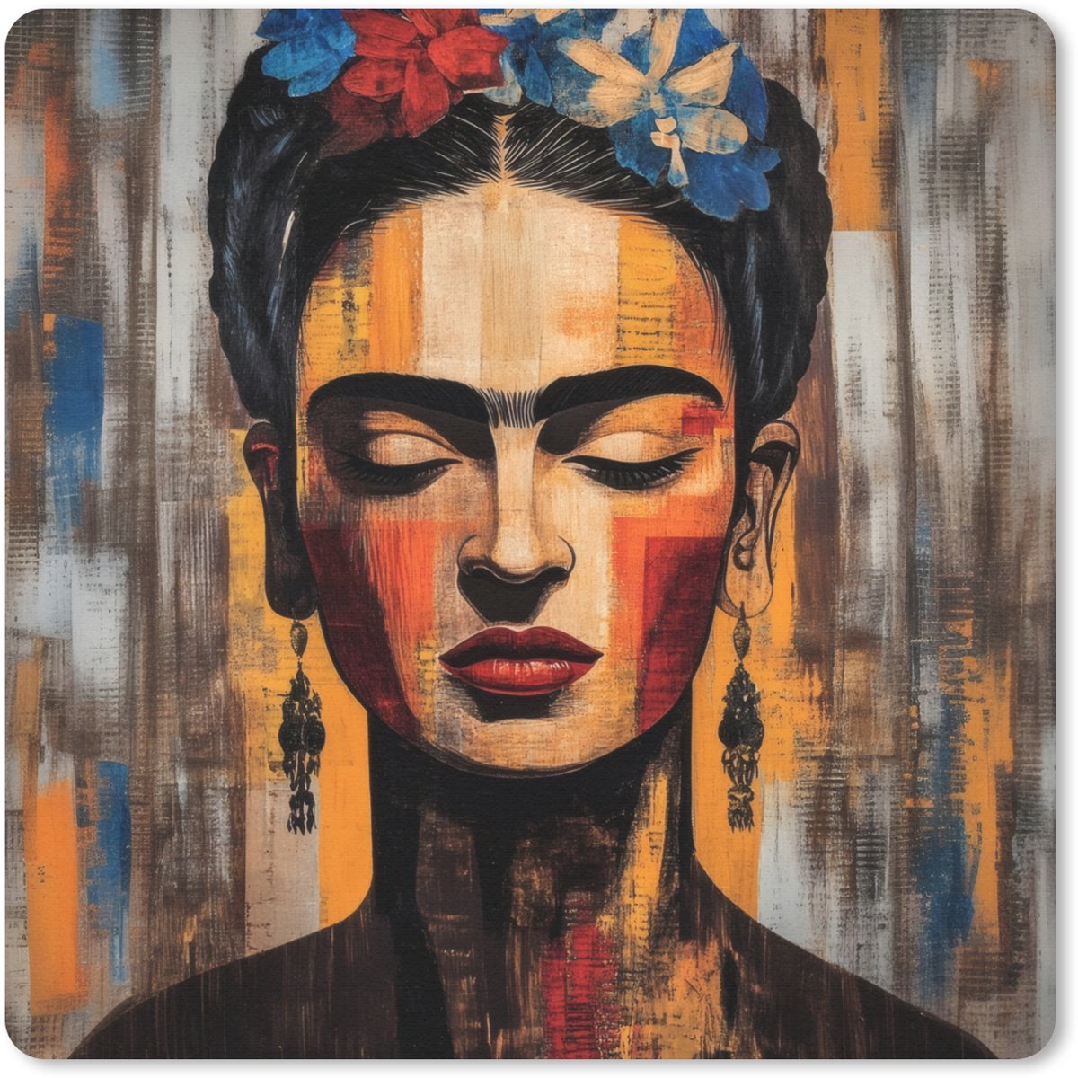 Muismat 30x30 cm - Mousepad Portret - Vrouw - Bloemen - Muismatten