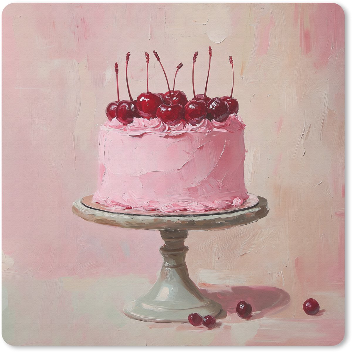 Muismat 20x20 cm - Mousepad Taart - Pink - Cherry - Muismatten