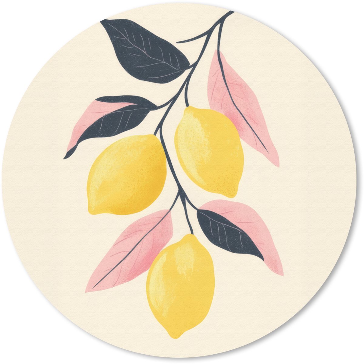 Muismat rond 20x20 cm - Mousepad Citroenen - Felgeel - Tak - Bladeren - Ronde muismatten