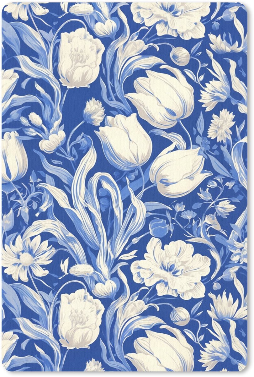 Muismat 18x27 cm - Mousepad Bloemen - Delfts Blauw - Patroon - Tulp - Muismatten