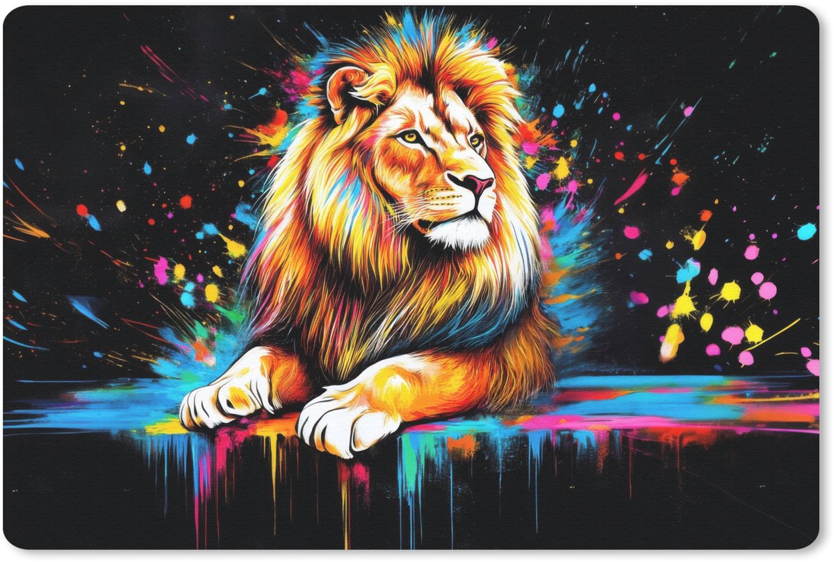 Muismat 27x18 cm - Mousepad Leeuw - Kleurrijk - Spetters - Muismatten
