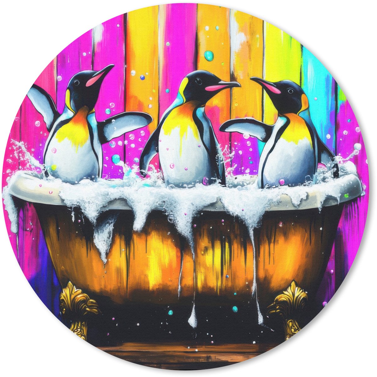 Muismat rond 30x30 cm - Mousepad Pinguïns - Badkuip - Kleurrijk - Schuim - Ronde muismatten