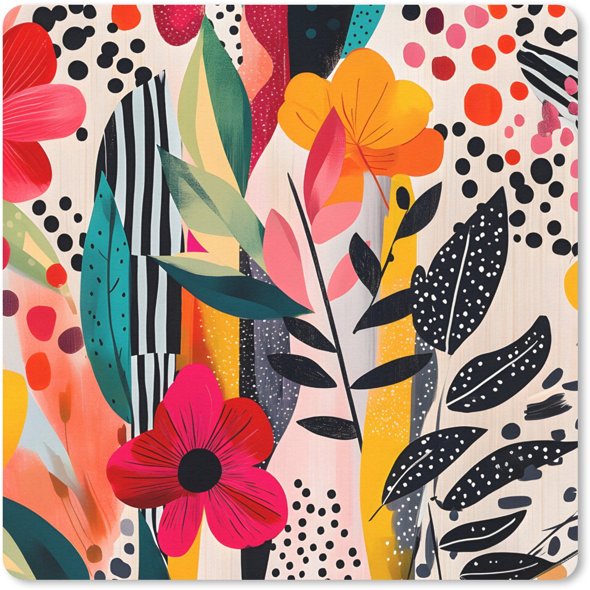 Muismat 20x20 cm - Mousepad Bloemen - Bladeren - Abstract - Kleurrijk - Muismatten