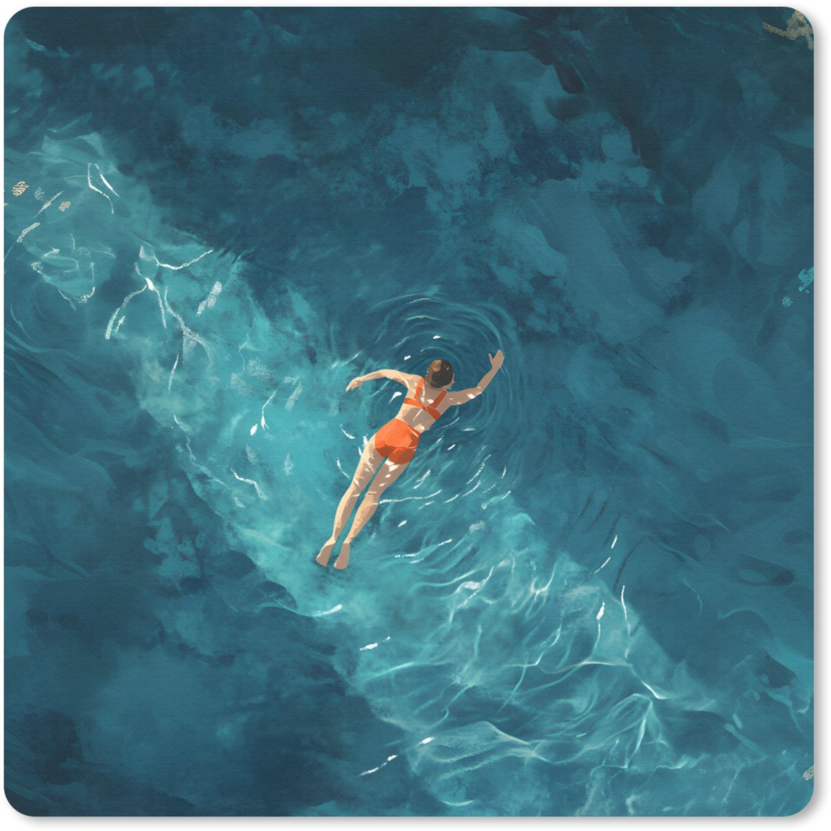 Muismat 20x20 cm - Mousepad Vrouw - Water - Bikini - Oranje - Muismatten