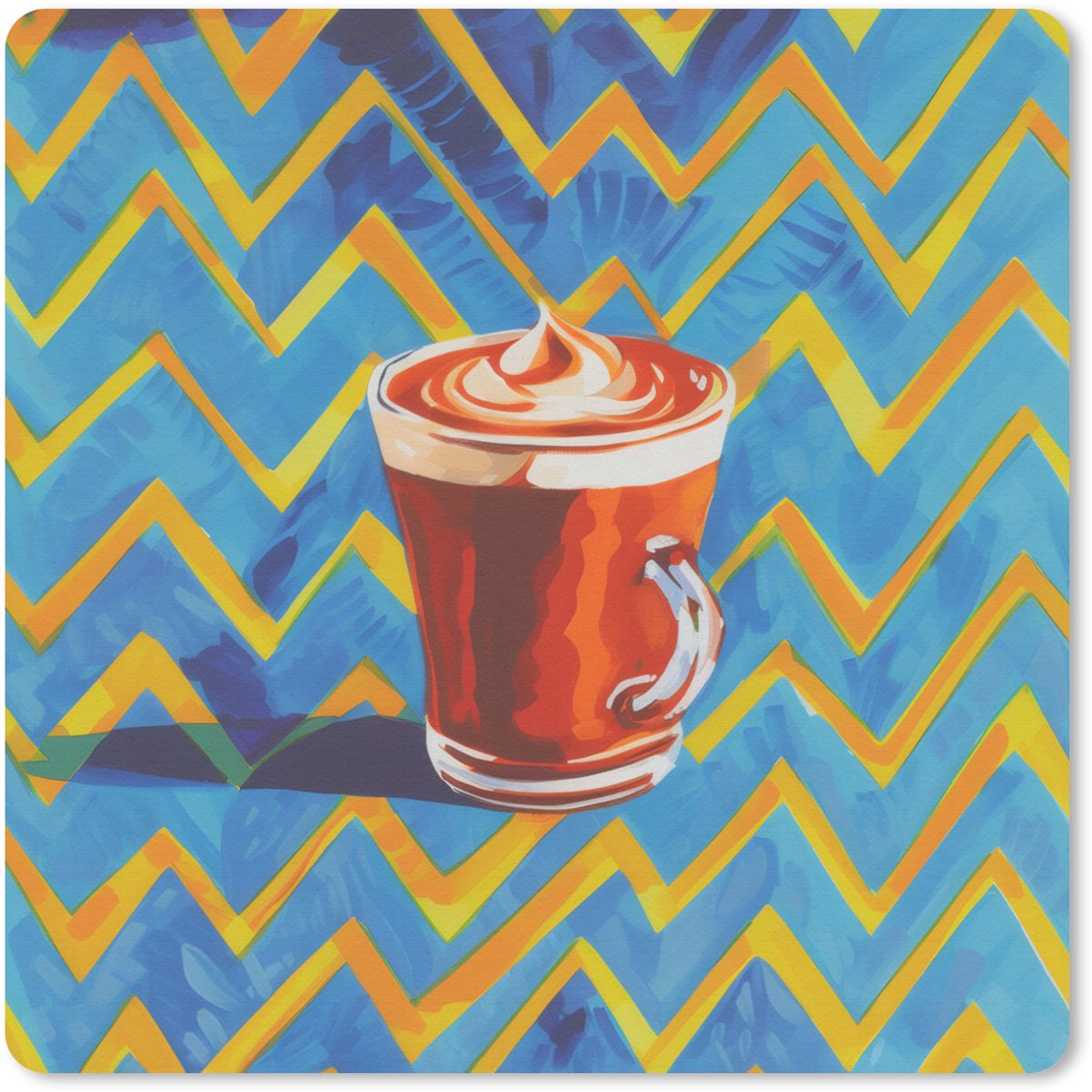Muismat 20x20 cm - Mousepad Mok - Koffie - Zigzag - Slagroom - Muismatten