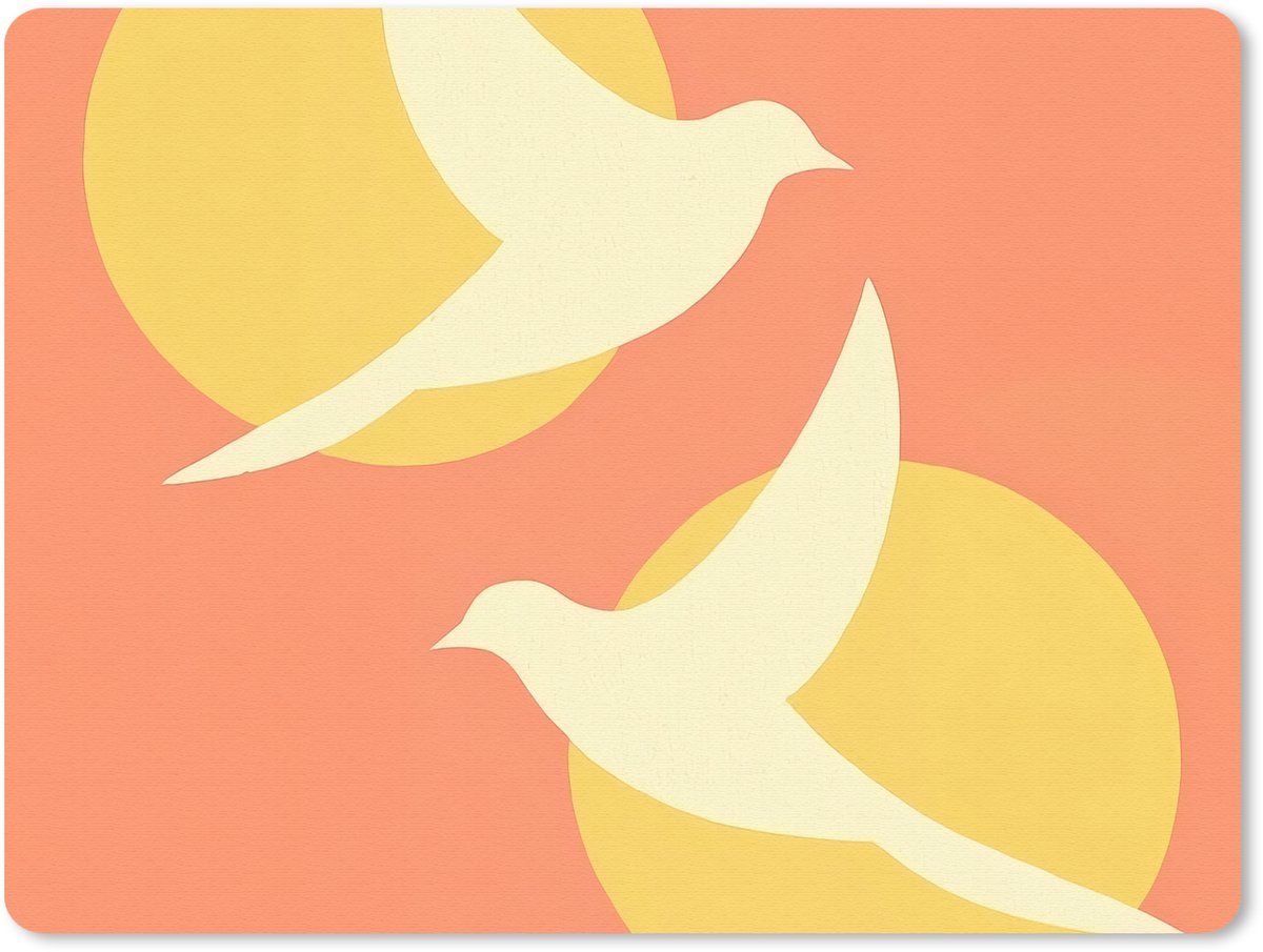 Muismat 23x19 cm - Mousepad Vogels - Cirkels - Geel - Muismatten