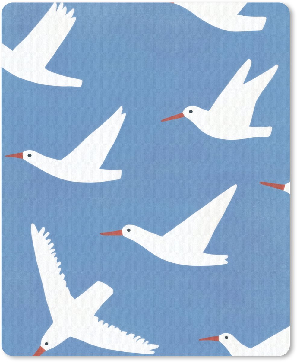Muismat 19x23 cm - Mousepad Vogels - Wit - Patroon - Muismatten