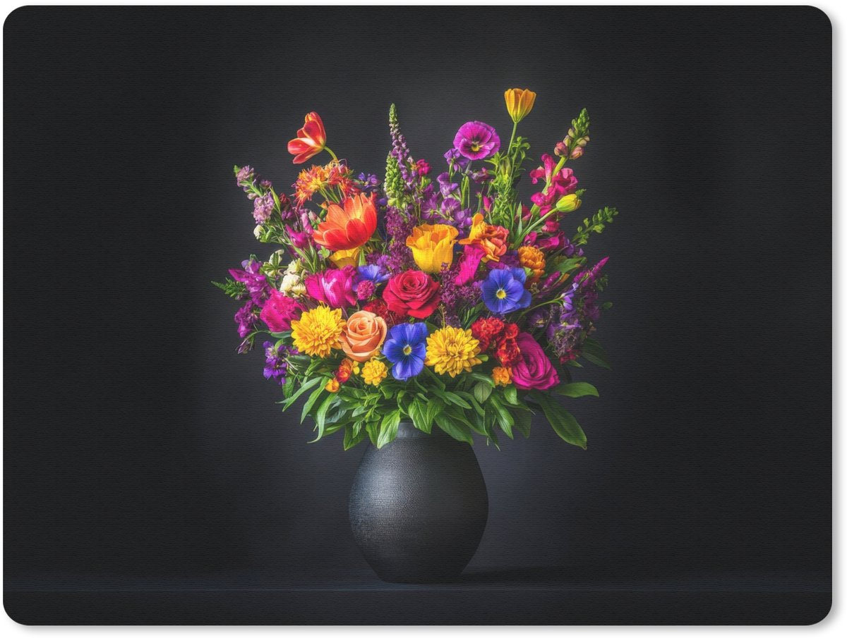 Muismat 23x19 cm - Mousepad Felgekleurd - Bloemen - Vaas - Muismatten