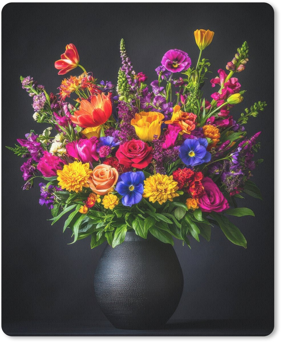 Muismat 19x23 cm - Mousepad Felgekleurd - Bloemen - Vaas - Muismatten