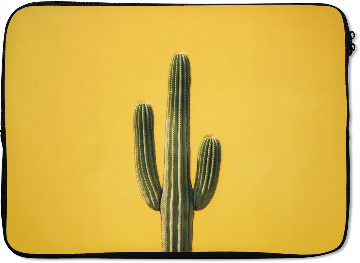 Laptophoes 14 inch - Cactus - Groen - Minimalistisch - Laptop sleeve - Binnenmaat 33x23 cm - Zwarte achterkant
