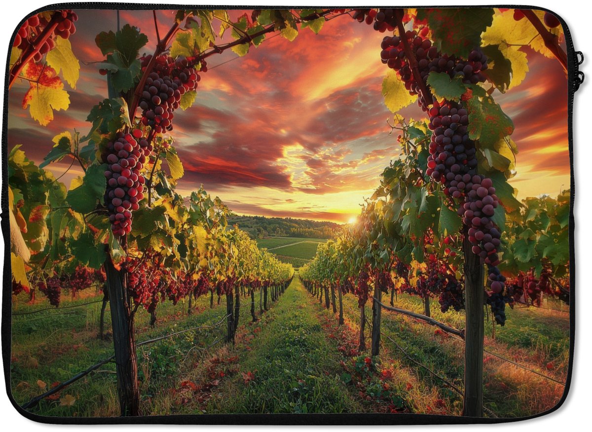 Laptophoes 14 inch - Wijngaard - Druiven - Zonsondergang - Laptop sleeve - Binnenmaat 33x23 cm - Zwarte achterkant