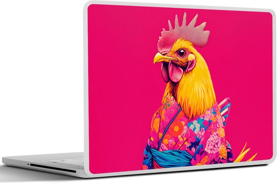 Sticker pour ordinateur portable - 12,3 pouces - Coq - Coloré - Kimono - Rose - 30x22cm - Autocollants pour ordinateur portable - Skin pour ordinateur portable - Housse