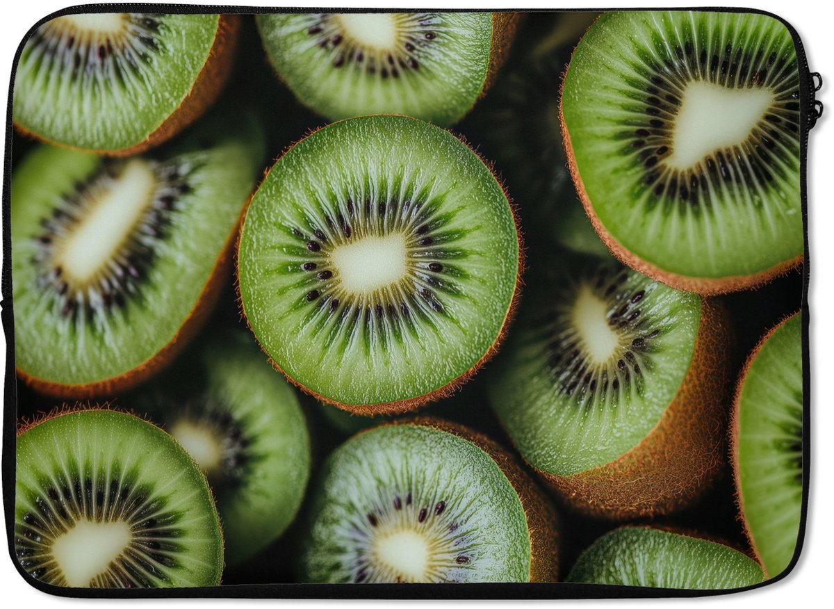 Laptophoes 14 inch - Kiwi - Fruit - Groen - Laptop sleeve - Binnenmaat 33x23 cm - Zwarte achterkant