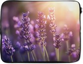 Housse pour ordinateur portable 15,6 pouces - Fleurs de lavande - Violet - Lumière du soleil - Housse pour ordinateur portable - Dimensions intérieures 37x26 cm - Dos noir