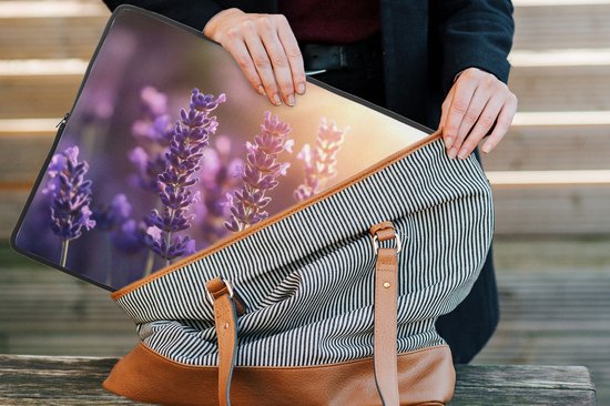 Housse pour ordinateur portable 17 pouces - Fleurs de lavande - Violet - Lumière du soleil - Housse pour ordinateur portable - Dimensions intérieures 41x28 cm - Dos noir