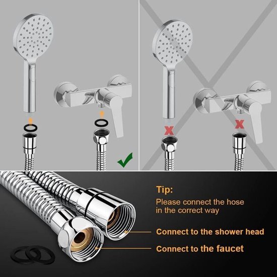 Flexible de douche universel (G1/2", 1,5 m) - flexible de douche anti-pliage - acier inoxydable - chrome