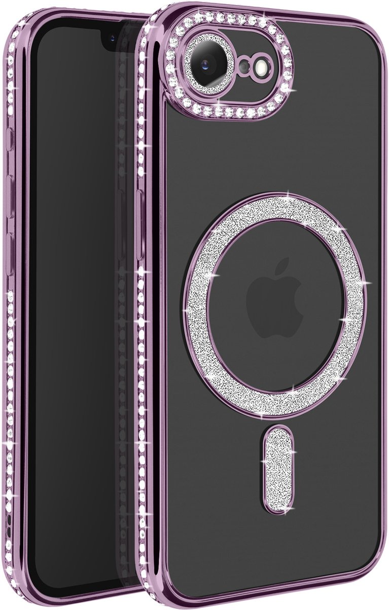 Avizar Diamanten hoesje Geschikt voor Apple iPhone 16e MagSafe Omtrek Strass, Paars