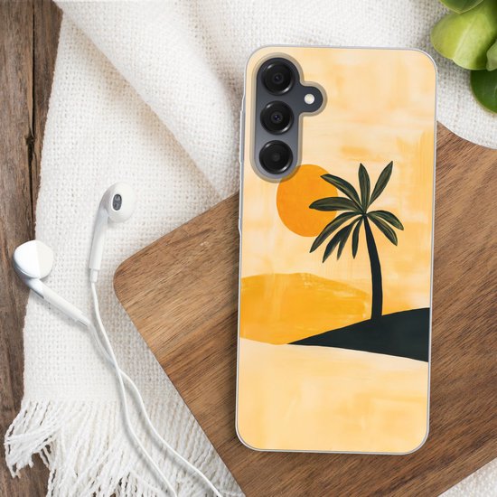 Coque de téléphone compatible avec Samsung Galaxy A16 5G - Illustration - Palmier - Soleil - Collines - Coque en Siliconen
