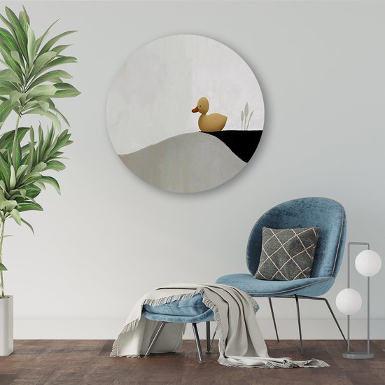 Minimalistische eend illustratie kunst - Eend muurcirkels - Wandbord dier - Minimalisme - Design muurcirkel - Vintage wandkunst - muurcirkel aluminium 80x80 cm