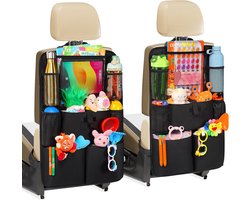 PolkaHome Autostoel Organizer 4e Generatie - Verbeterde Car Organizer Achterbank voor Maximaal 10,5 Tablet, 9 Zakken, Opbergruimte voor Speelgoed, Waterbestendige Achterbank Beschermer (Zwart, 2 Stuks)