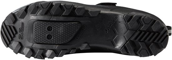 Semelle de chaussures de vélo noires avec profil et logo VAUDE.